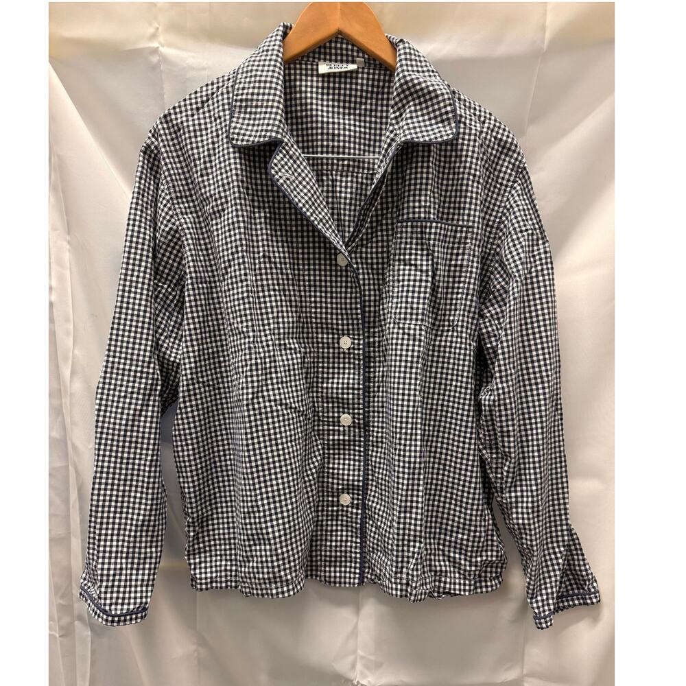 Sleepy Jones Women's Gingham Navy‎ Blue Pajamas Shirt XL